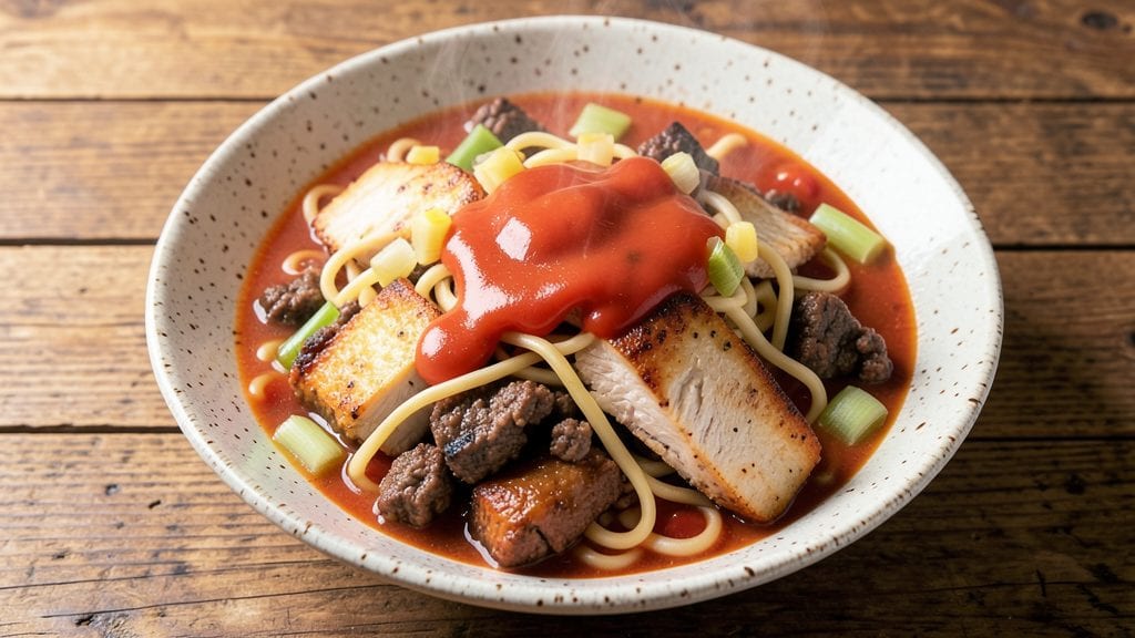 American Chop Suey Recipe With Campbell's Tomato Soup: Crispy Noodles and Melty Cheese Magic