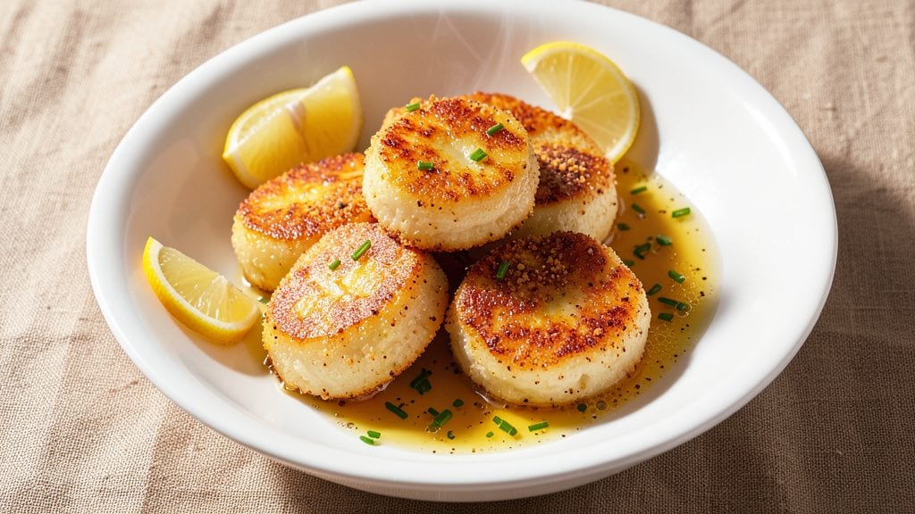 Scallop Cakes Recipe: Crispy Cornmeal Crust With Zesty Lemon Butter